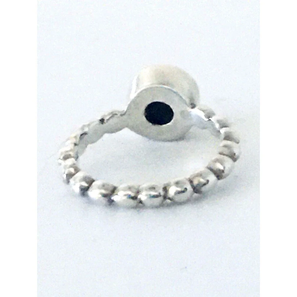 Signed Bezel Set Natural Red Coral  Sterling Silver Bead Band Ring Size 7.5